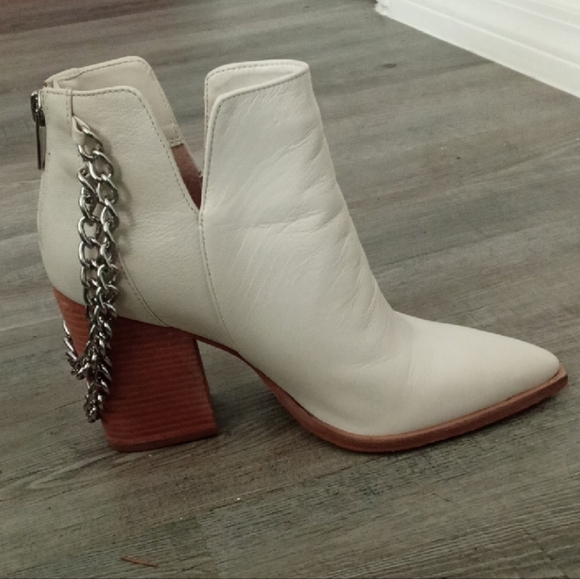 Vince Camuto Shoes - Vince Camuto White and Brown Ankle Booties with Chain Detail
